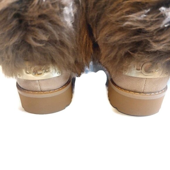 UGG Womens Size 6 Classic Posh Mini Fur Longhair Sheepskin Suede Boots Beachwood - Picture 6 of 10